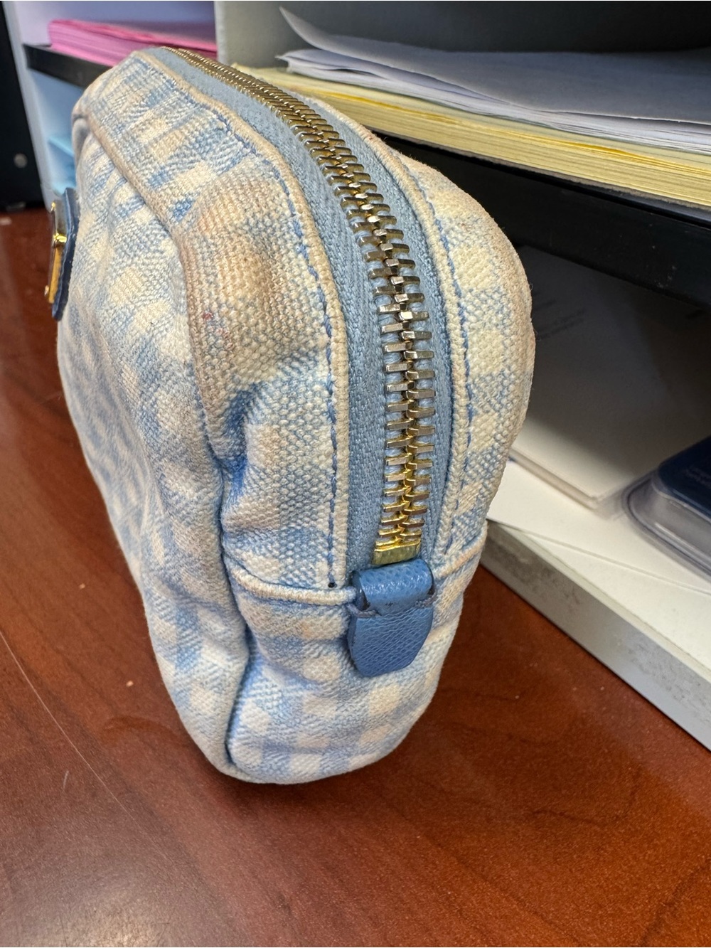 Prada Blue Gingham Cosmetic Pouch - Picture 5 of 8